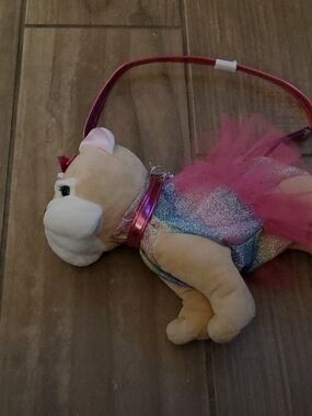 Plush Bulldog Shoulder Bag with Pink Tulle Dress